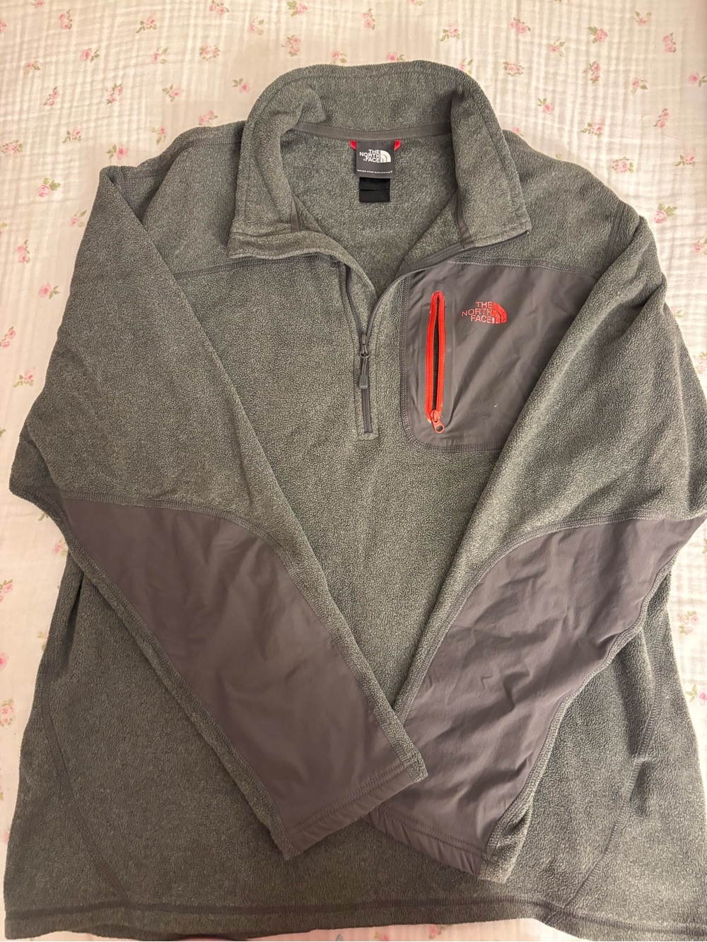 The North Face Gray Fleece Jacket with Red Tag Accents